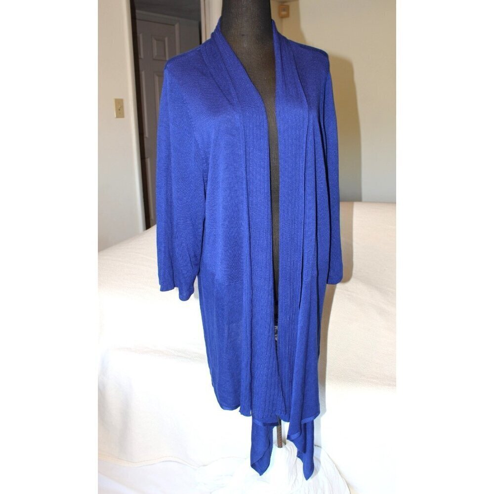 Catherines asymmetrical Open Front Cardigan Size 3X 26/28W Royal Blue Preppy